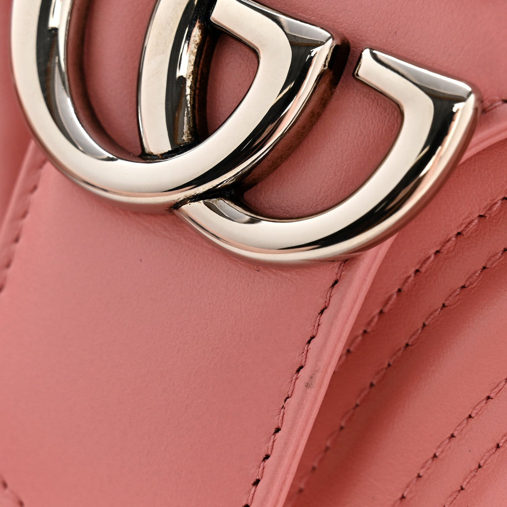 Gucci Calfskin Matelasse Small GG Marmont Shoulder Bag Wild Rose
