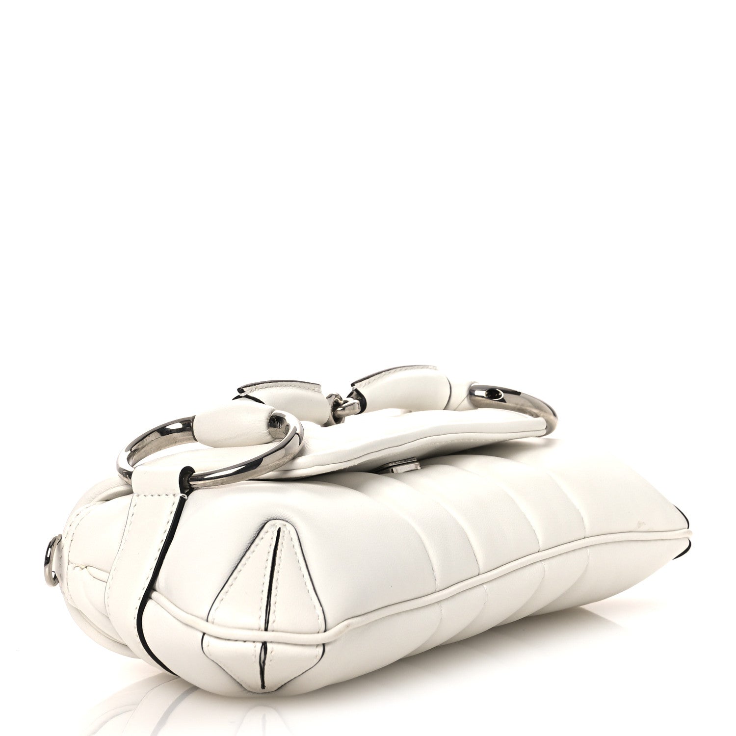 Gucci Nappa Vertical Matelasse Small Maxi Horsebit Chain Shoulder Bag Great White