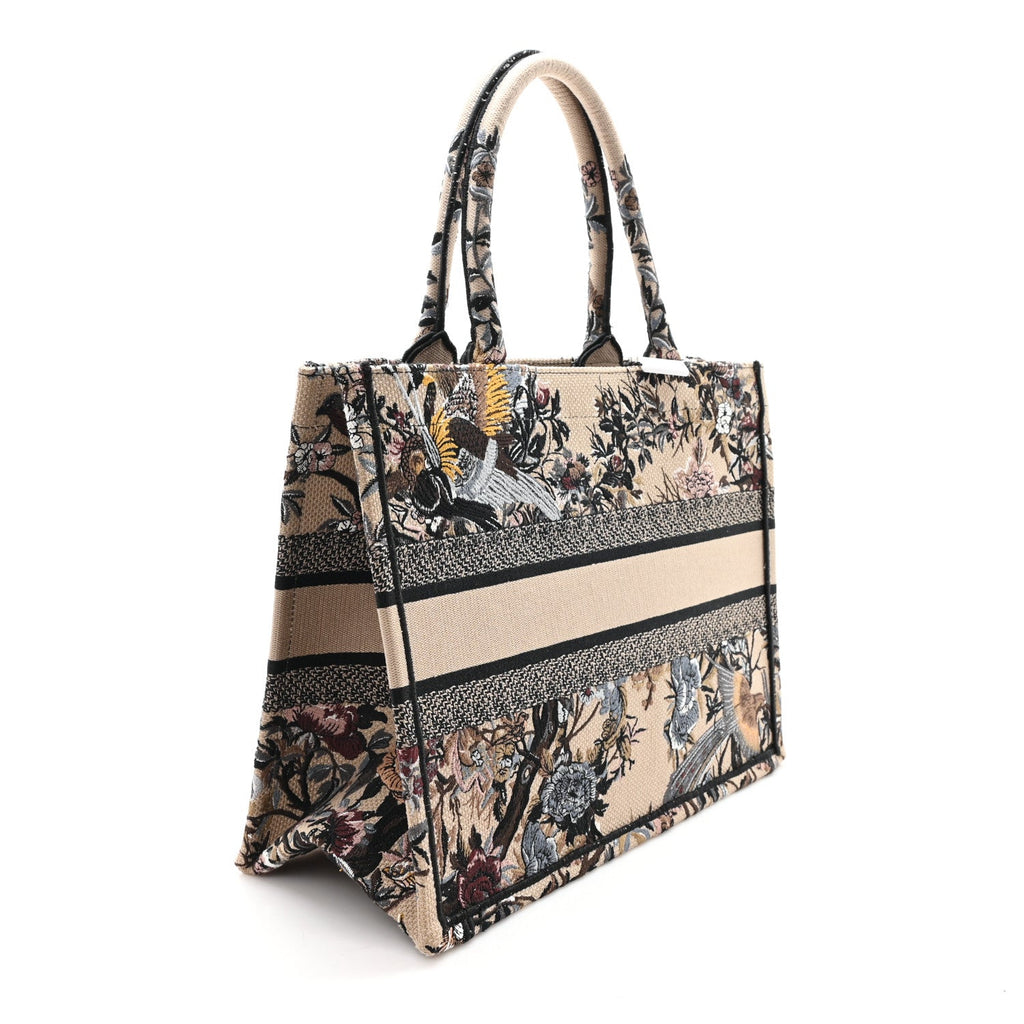 Christian Dior Canvas Embroidered Jardin D'Hiver Medium Book Tote Beige Multicolor