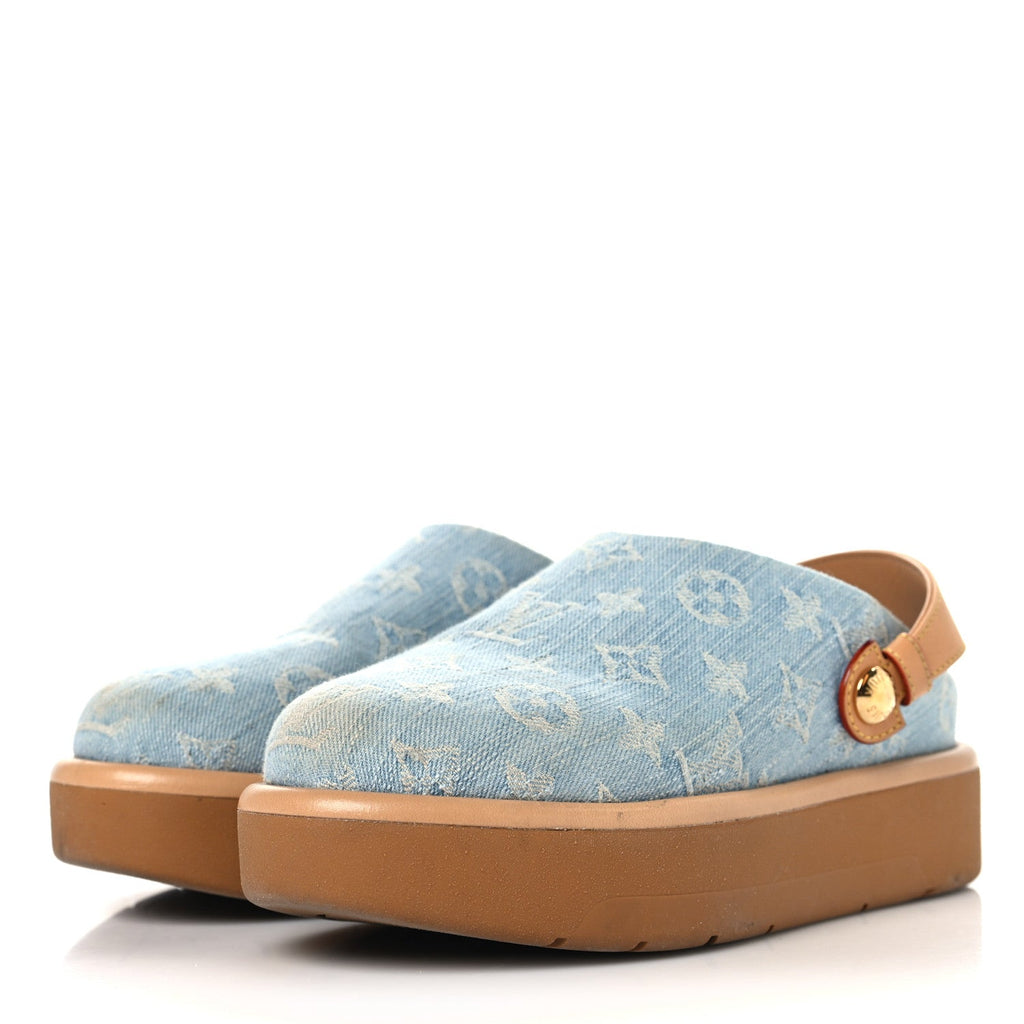 Louis Vuitton Monogram Washed Denim Aspen Platform Clog Mules 36 Blue