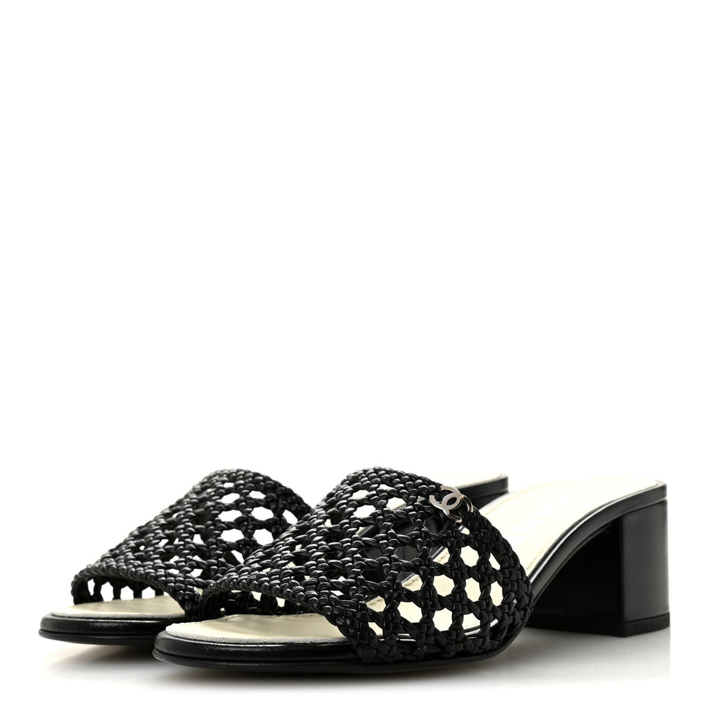 Goatskin Braided Mules 35 Black