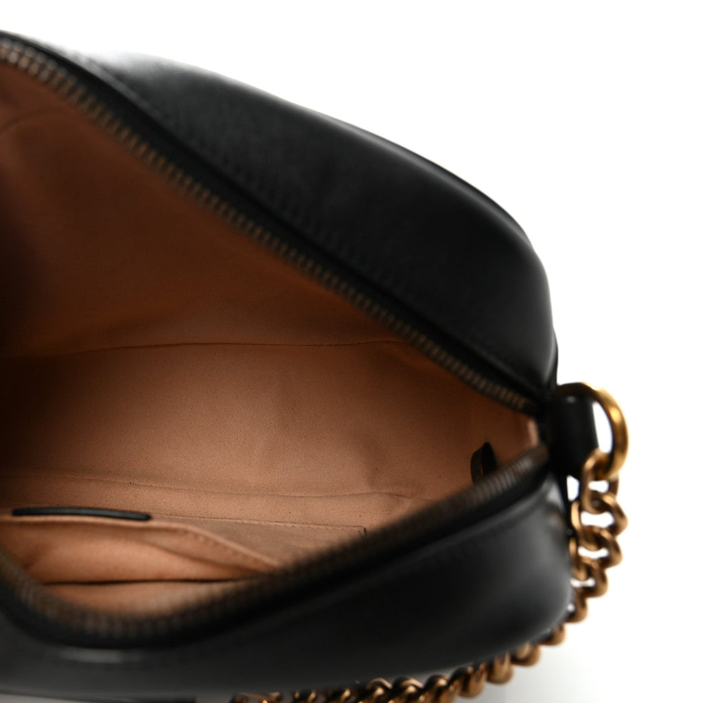 Gucci Calfskin Matelasse Small GG Marmont Chain Shoulder Bag Black