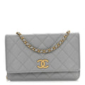 Chanel Caviar Quilted Textured CC Wallet On Chain WOC Grey