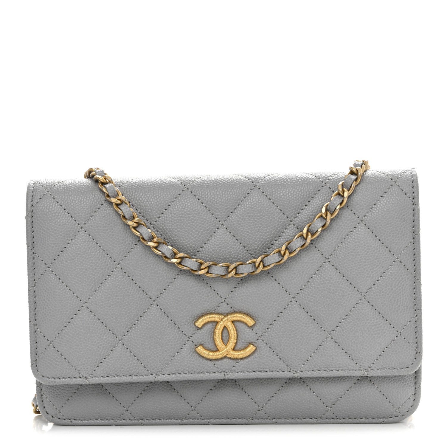 Chanel Caviar Quilted Textured CC Wallet On Chain WOC Grey