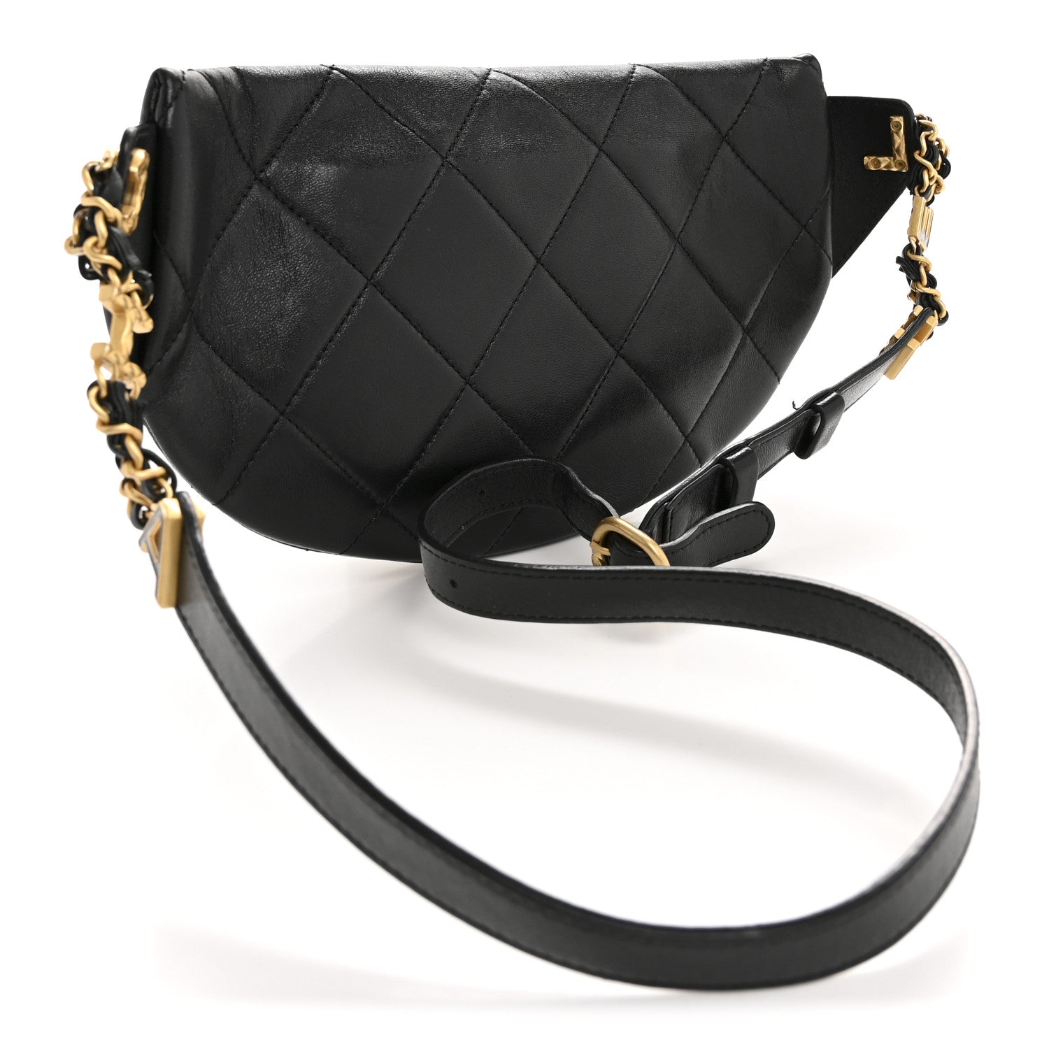 Chanel Lambskin Enamel Quilted Waist Bag Black