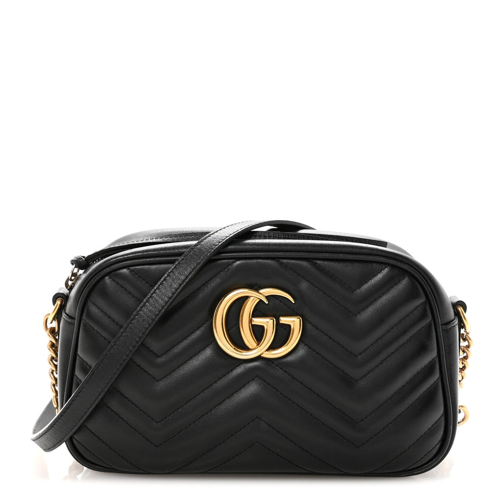 Gucci Calfskin Matelasse Small GG Marmont Chain Shoulder Bag Black