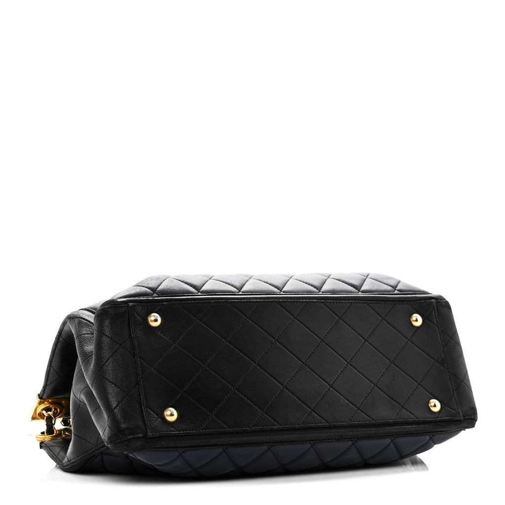 Chanel Lambskin Quilted Elegant CC Shopping Tote Navy Black