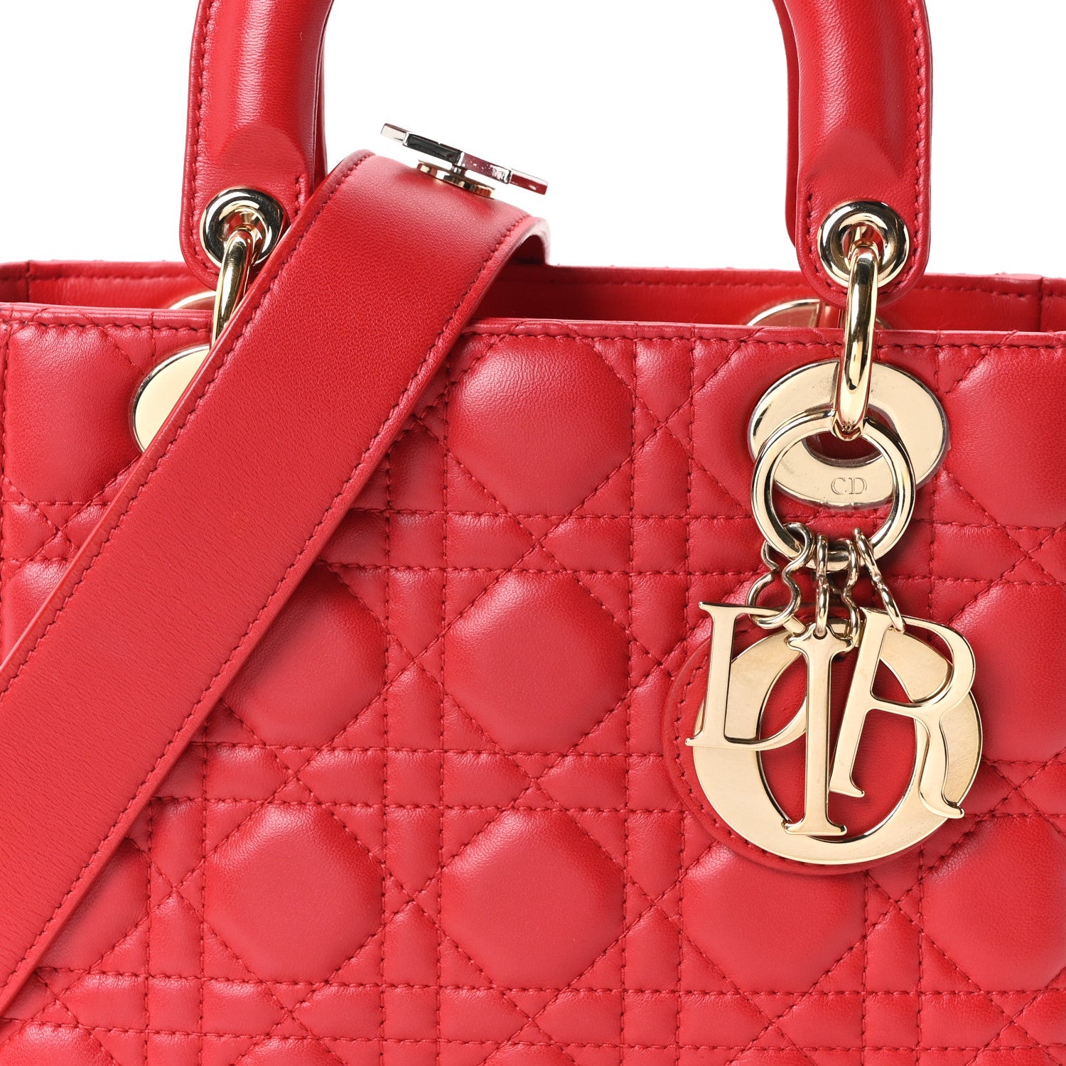 Christian Dior Lambskin Cannage Small Lucky Badges Lady Dior Red