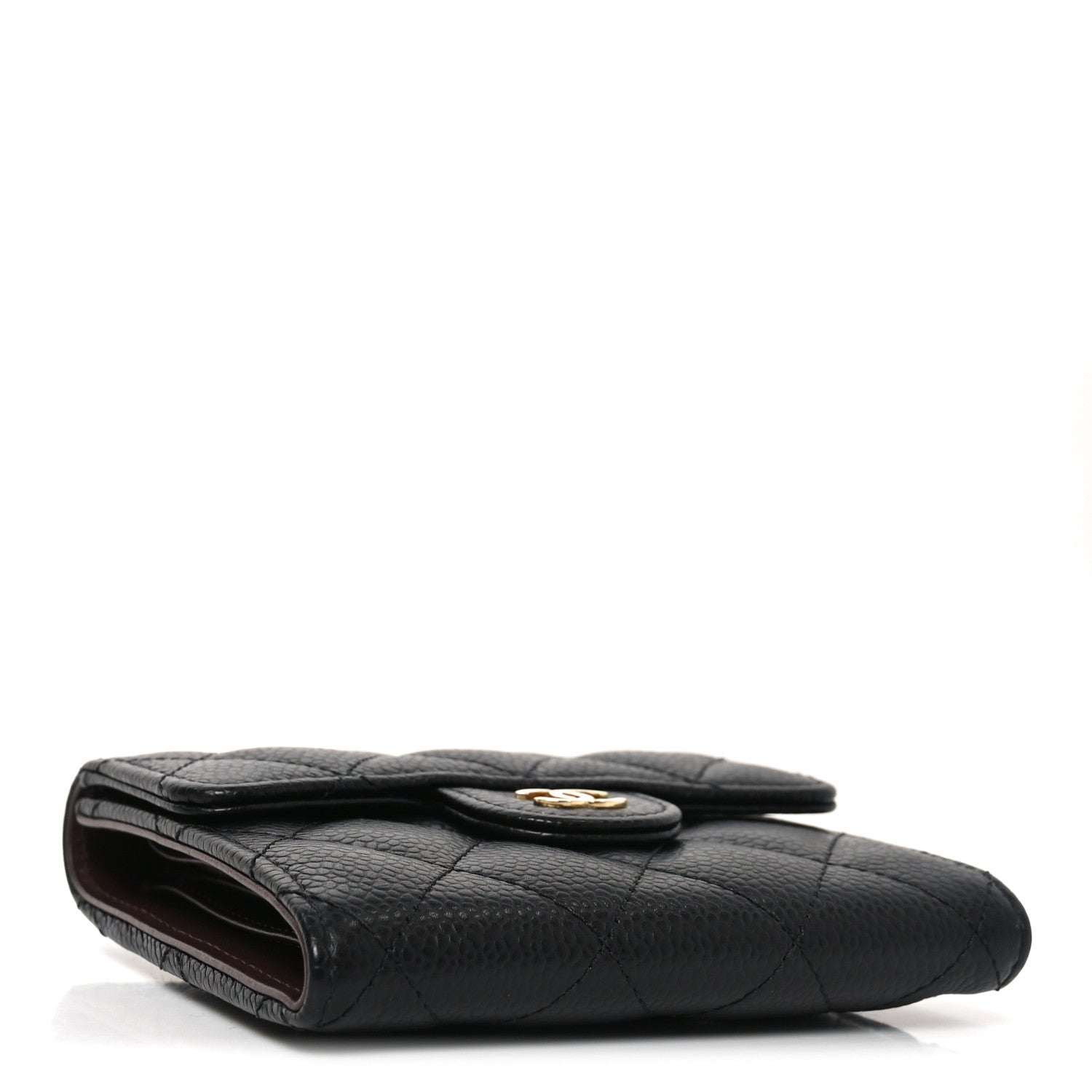 Caviar Quilted Compact Flap Wallet Black