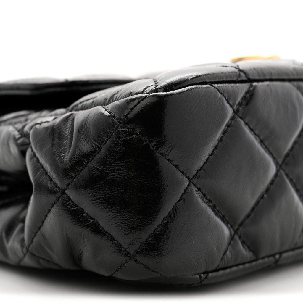 Chanel Shiny Crumpled Calfskin Quilted Small Wavy CC Hobo Black