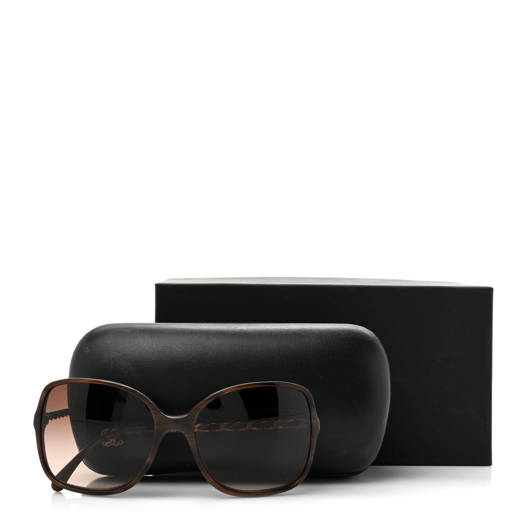 Acetate Metal Lambskin Chain Square Sunglasses 5210-Q Brown