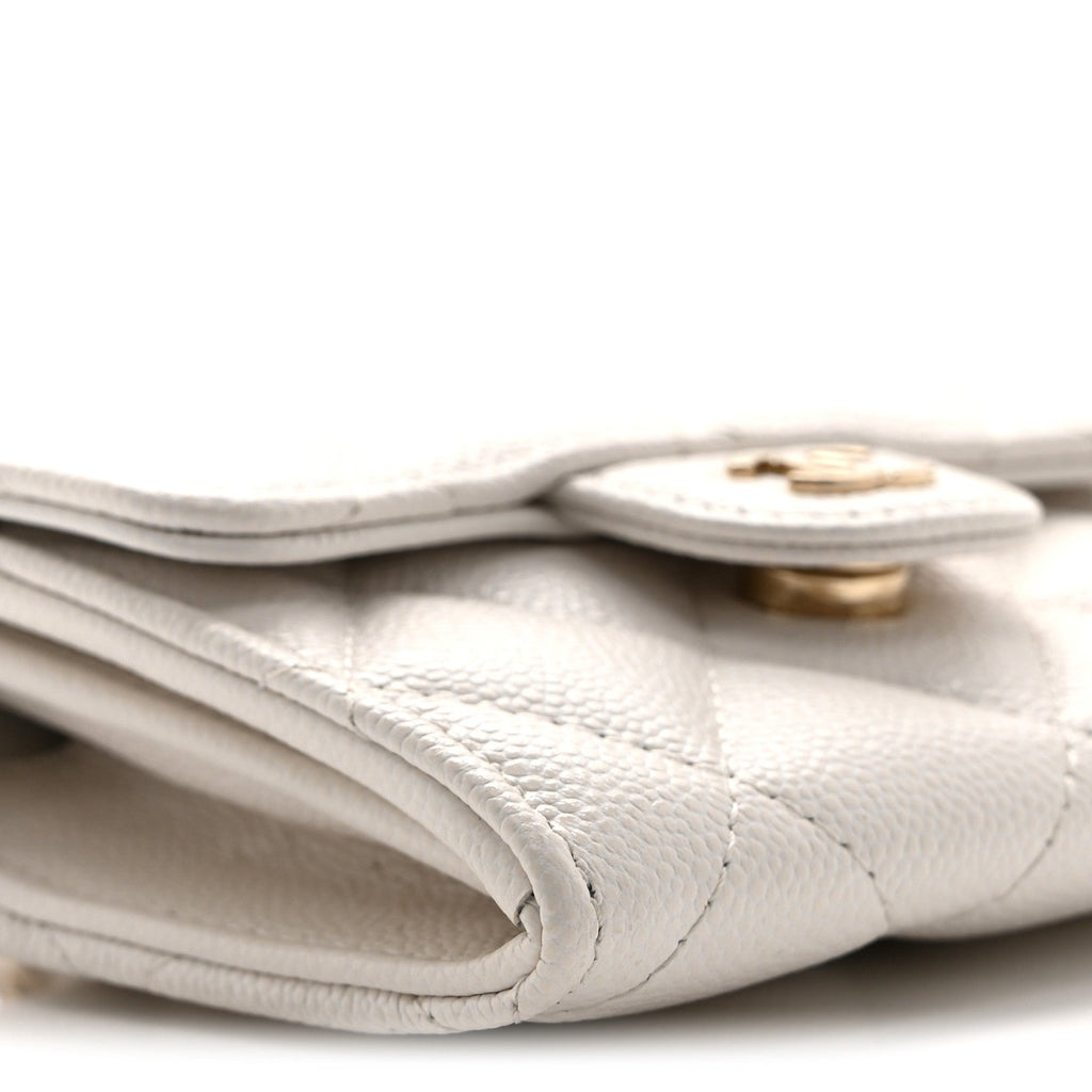Chanel Caviar Quilted Flap Card Holder On Chain White