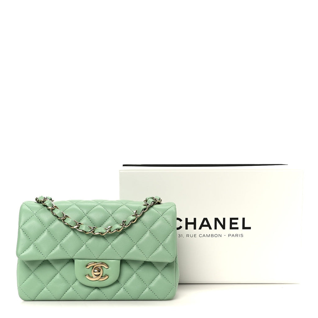 Chanel Lambskin Quilted Mini Rectangular Flap Green
