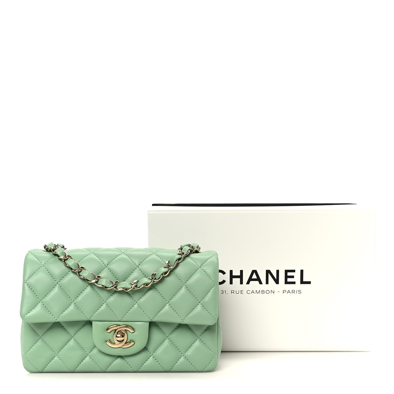 Chanel Lambskin Quilted Mini Rectangular Flap Green
