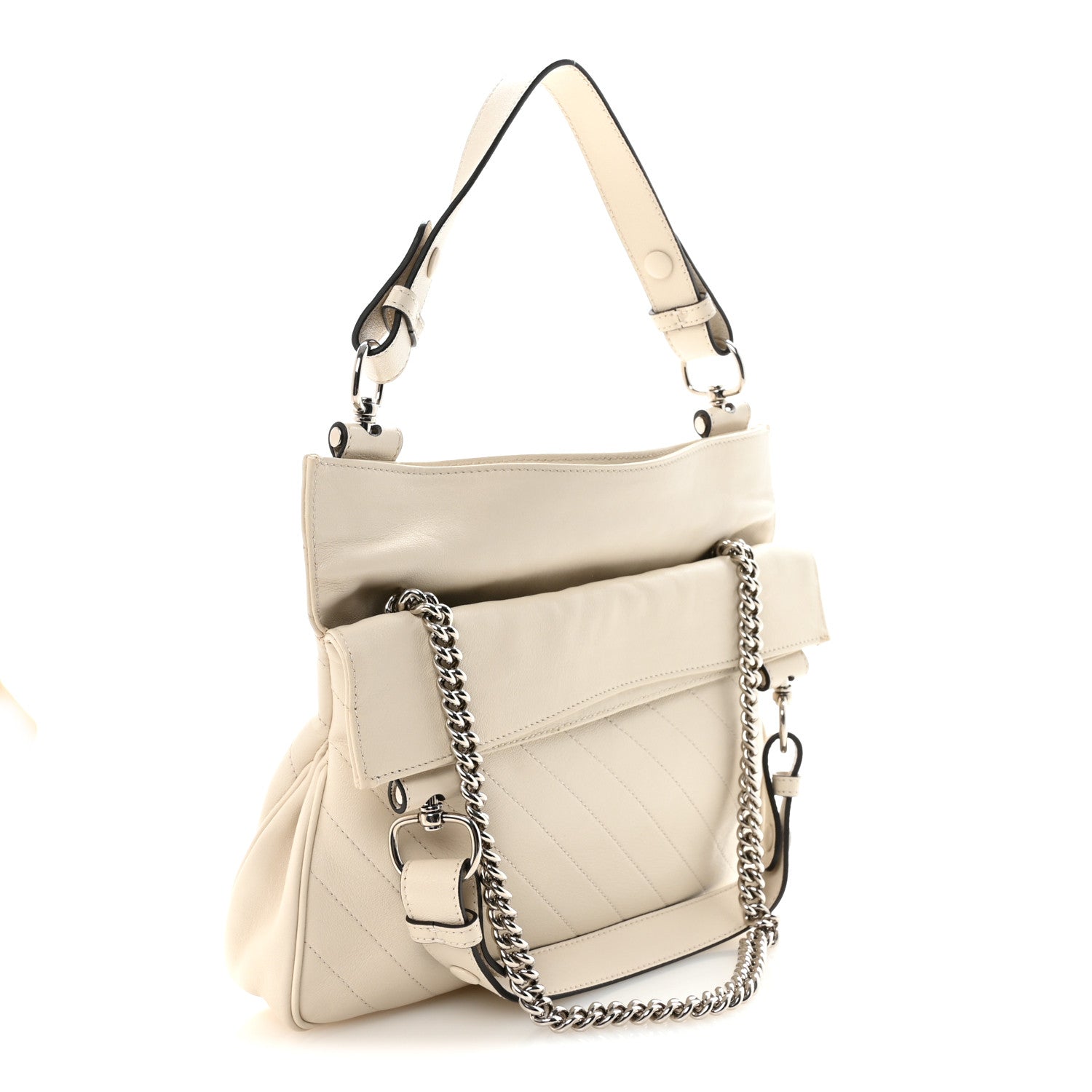 Gucci Sakai Be Green Calfskin Diagonal Stitched Small Blondie Tote Mystic White