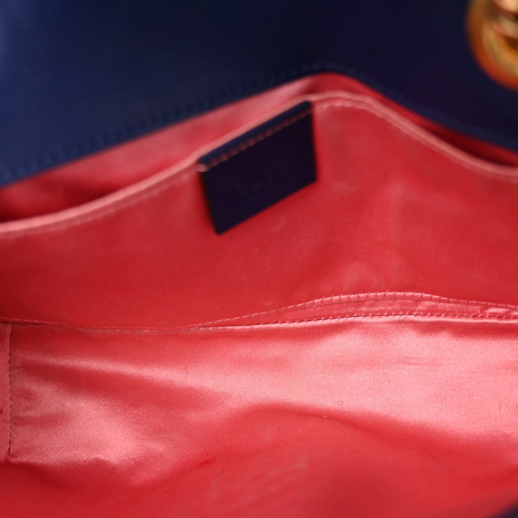 Gucci Velvet Matelasse Mini GG Marmont Shoulder Bag Cobalt Blue