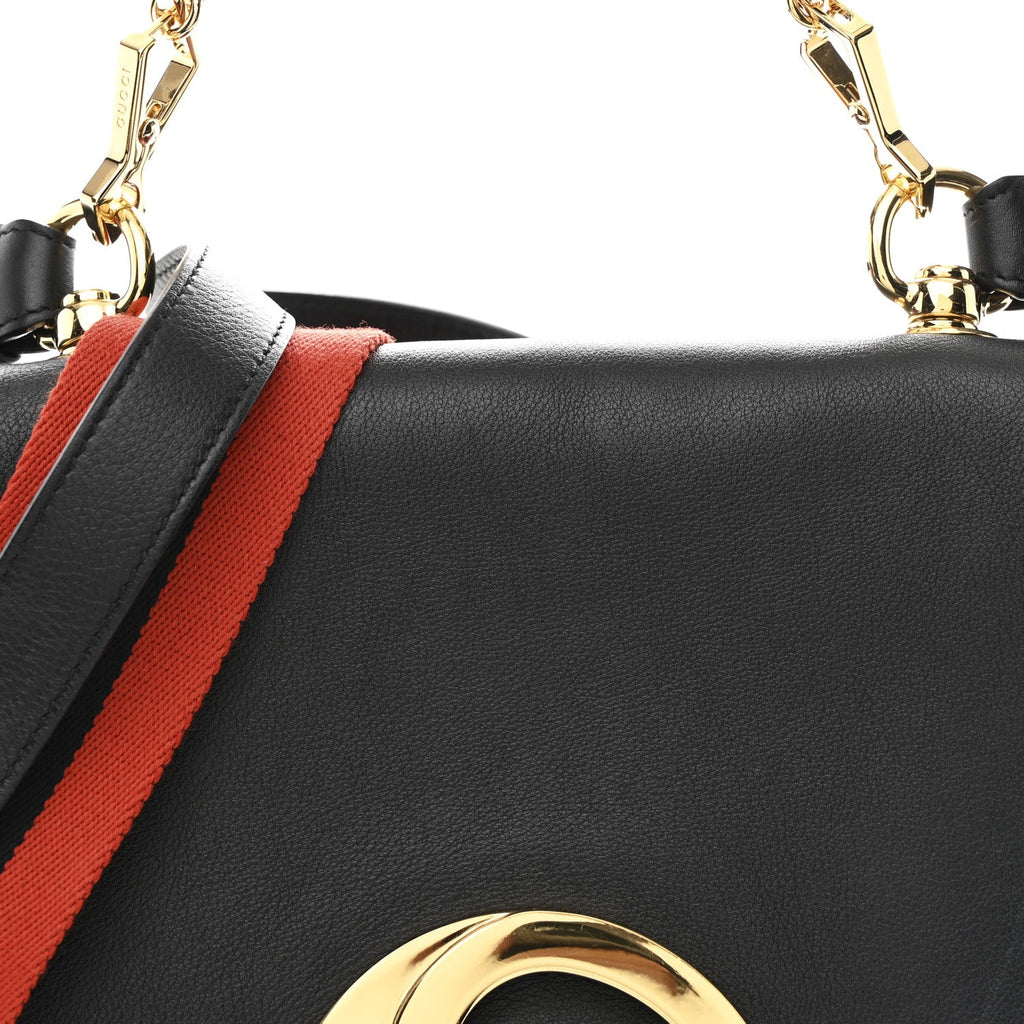 Gucci Roxy Calfskin Web Medium Studded Blondie Shoulder Flap Bag Black