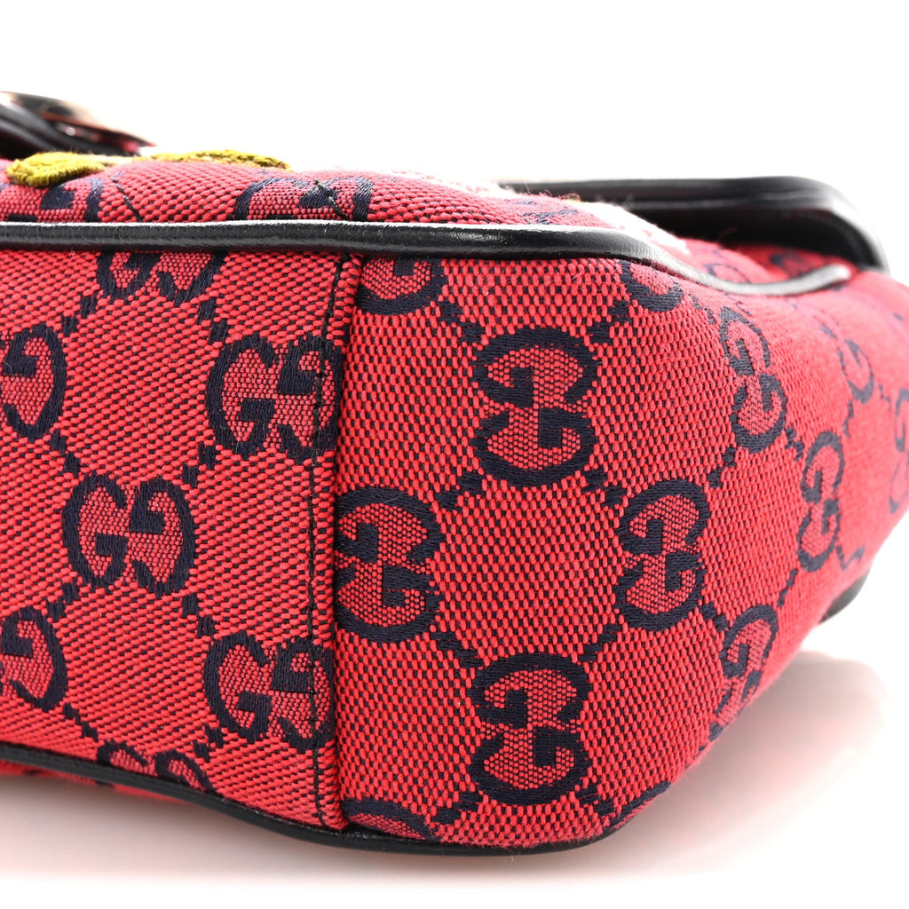 Gucci Monogram Multicolor Matelasse Diagonal Floral Embroidered Super Mini GG Marmont Shoulder Bag Red Blue Multicolor