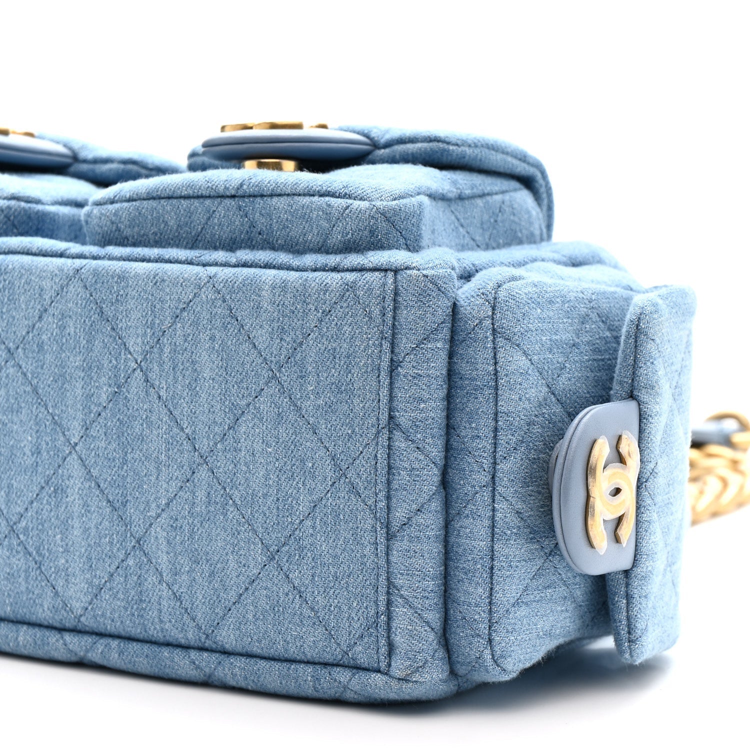 Chanel Washed Denim Quilted Large Trendy Pockets Hobo Blue