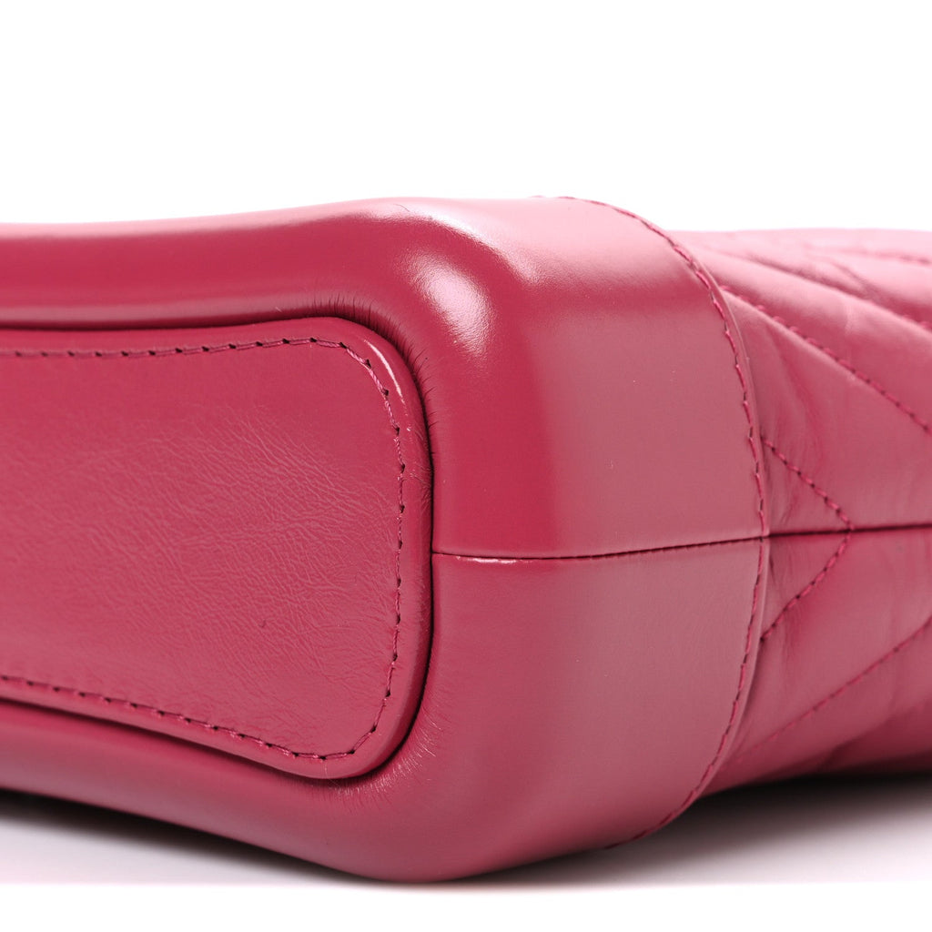 Chanel Aged Calfskin Chevron Quilted Small Gabrielle Hobo Dark Pink
