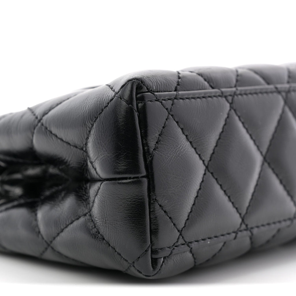 Chanel Shiny Aged Calfskin Quilted Nano Kelly Shopper Black