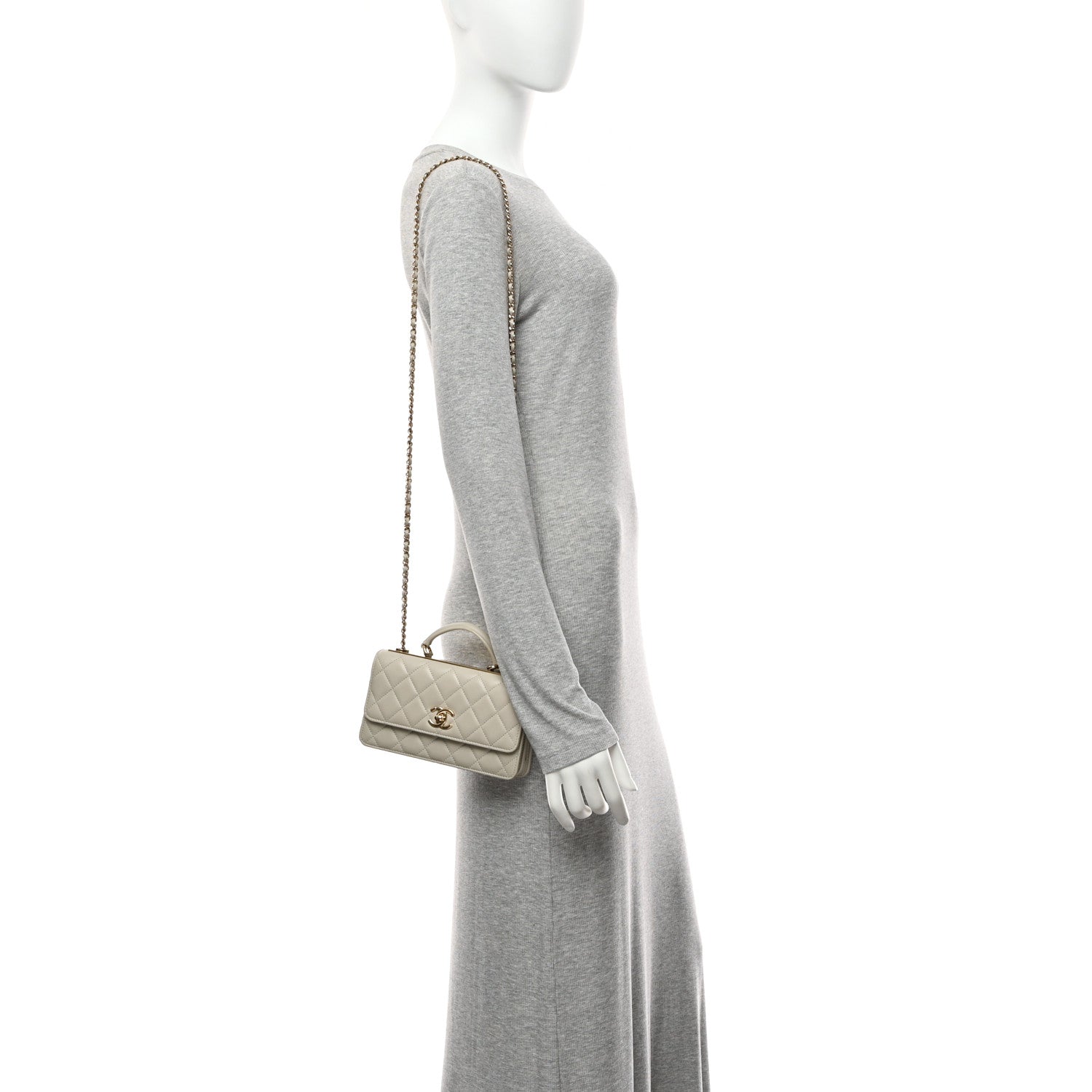 Chanel Lambskin Quilted Trendy CC Dual Handle Clutch With Chain Grey