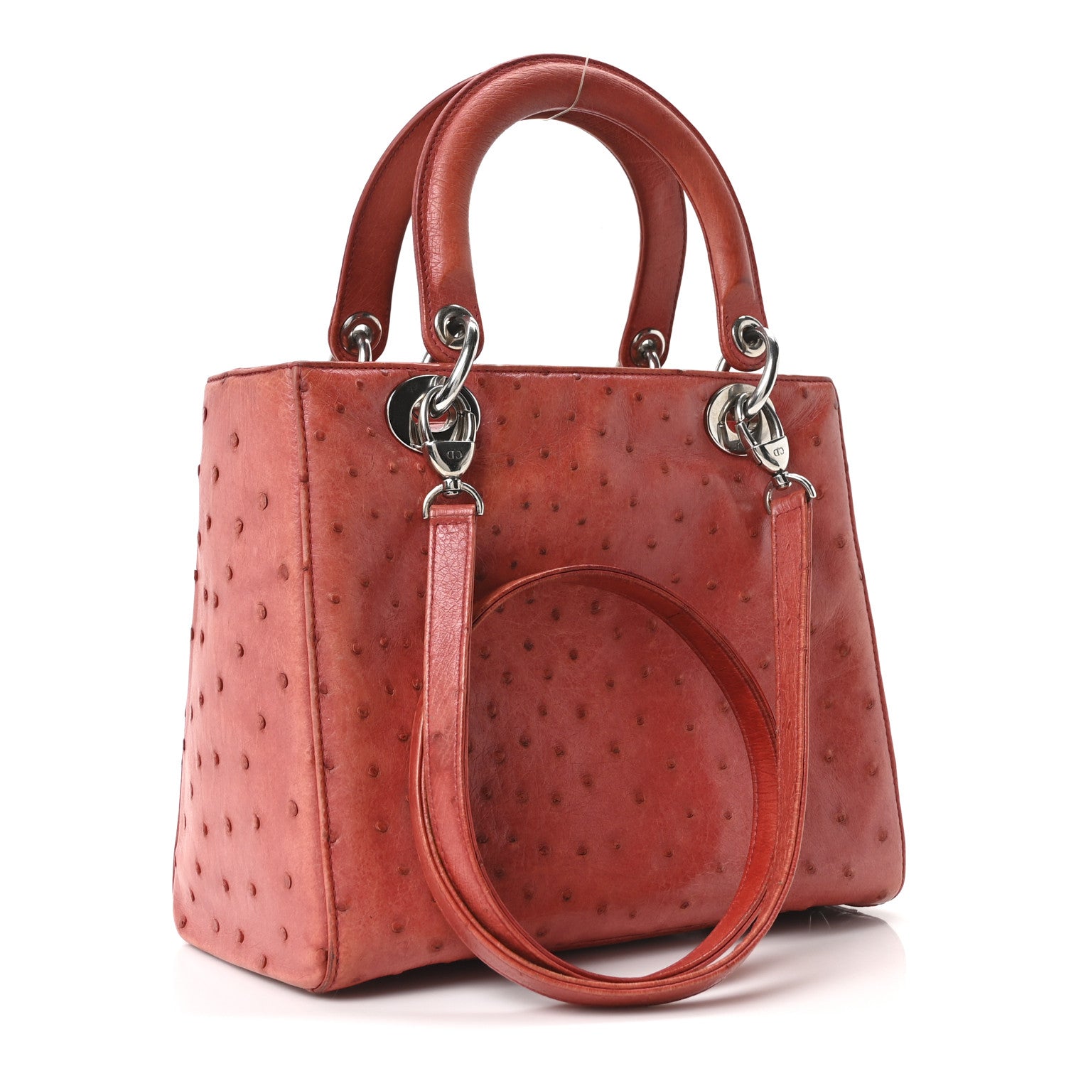 Christian Dior Ostrich Medium Lady Dior Red