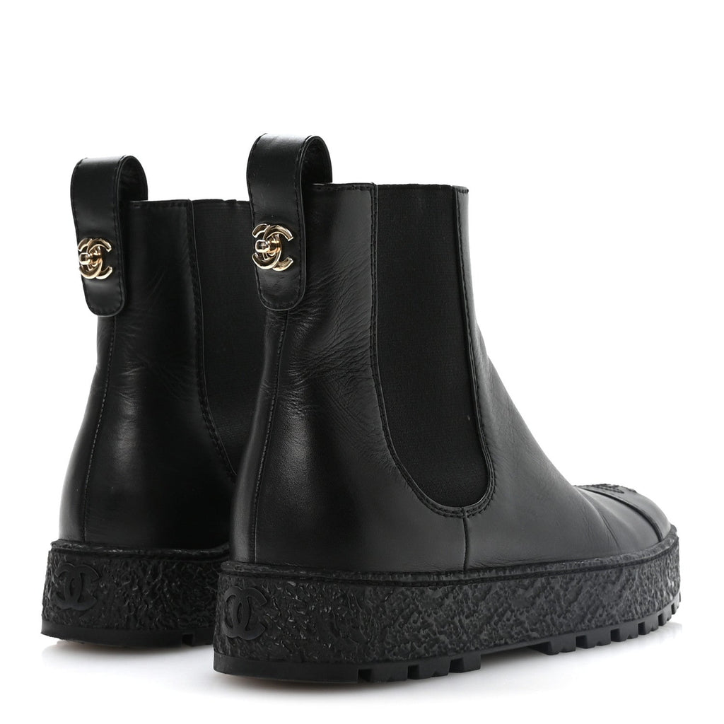 Calfskin Cap Toe CC Ankle Boots 37 Black