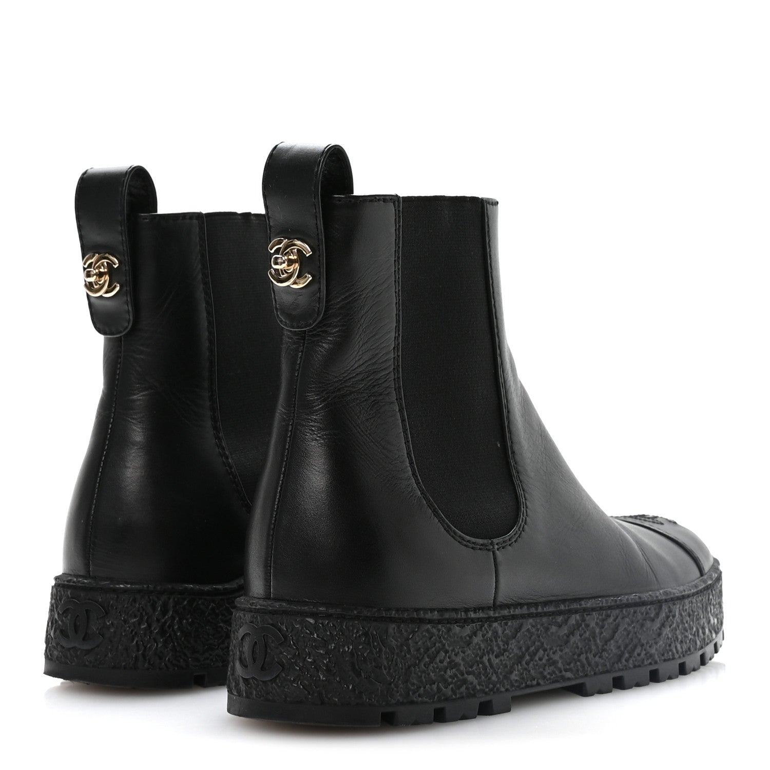 Calfskin Cap Toe CC Ankle Boots 37 Black