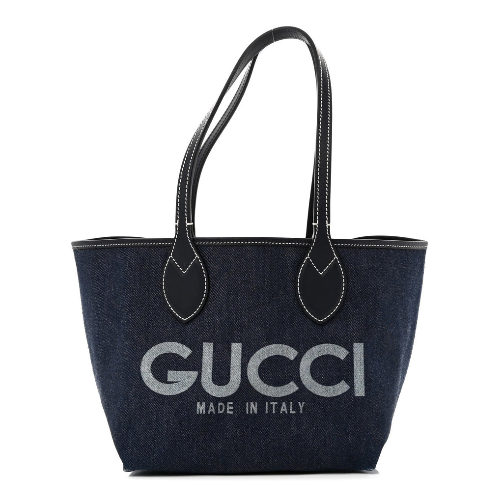 Gucci GG Supreme Monogram Denim Small Totissima Reversible Tote Beige Blue