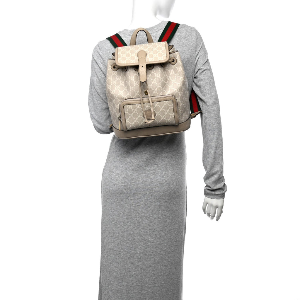 Gucci GG Supreme Monogram Azalea Calfskin Retro Interlocking G Buckle Backpack Beige Mystic White