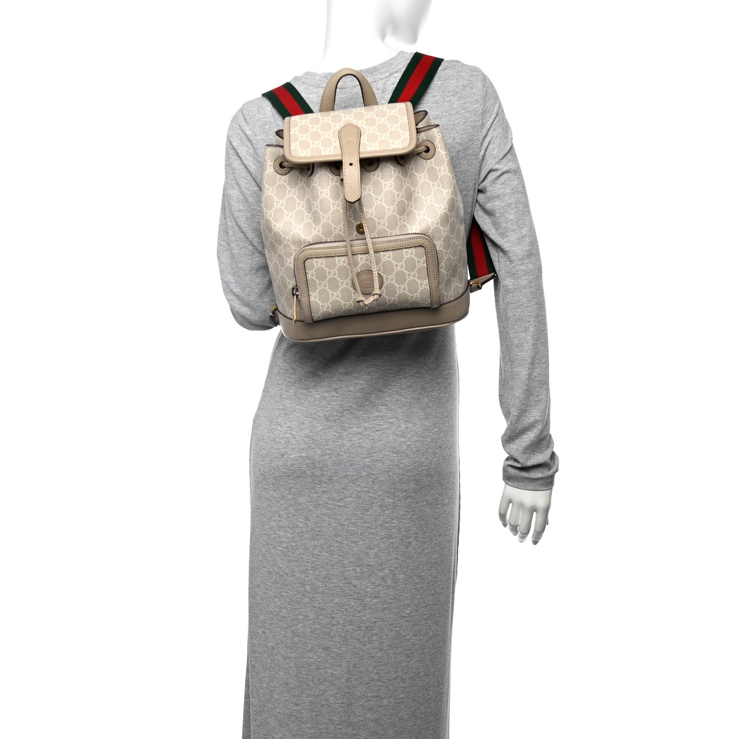 Gucci GG Supreme Monogram Azalea Calfskin Retro Interlocking G Buckle Backpack Beige Mystic White