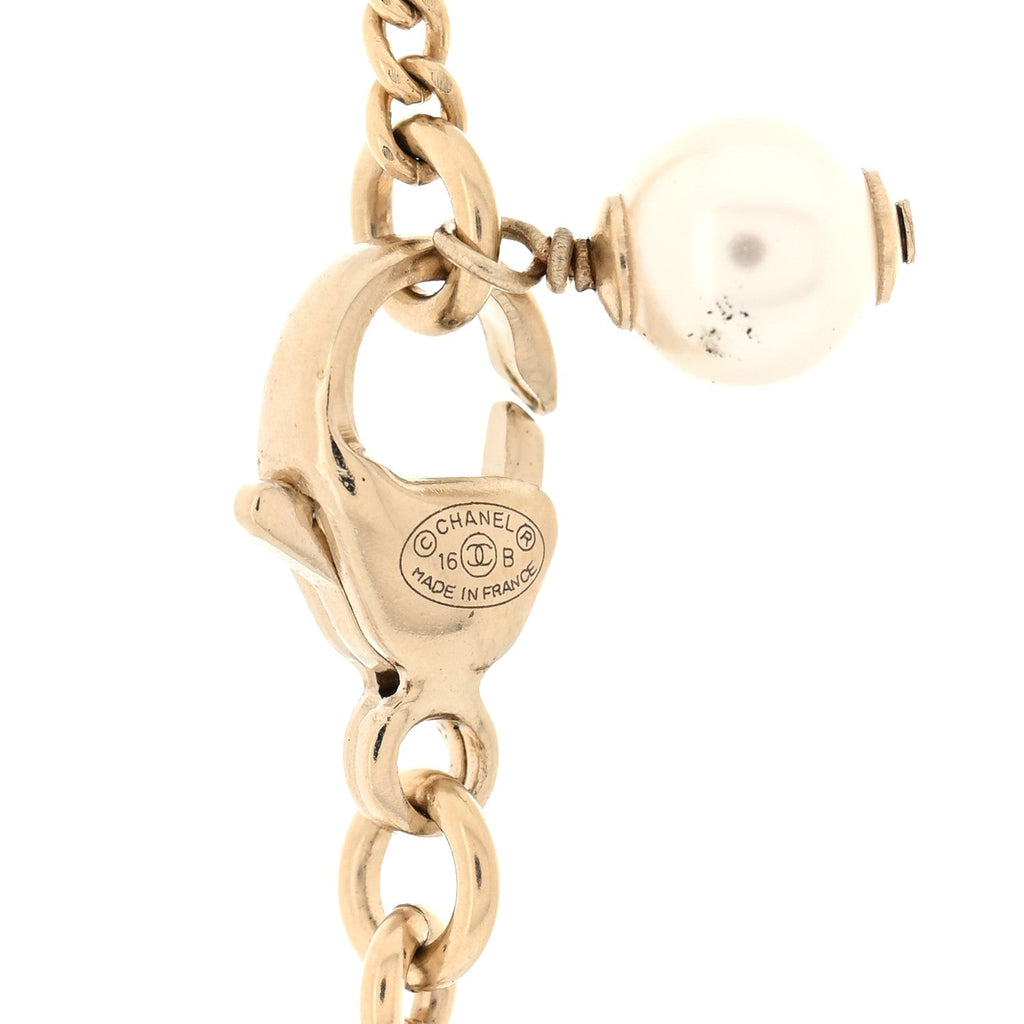 Pearl Crystal CC Rings Necklace Gold