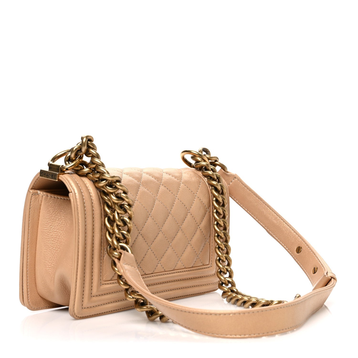 Chanel Pearl Calfskin Quilted Small Boy Flap Gold