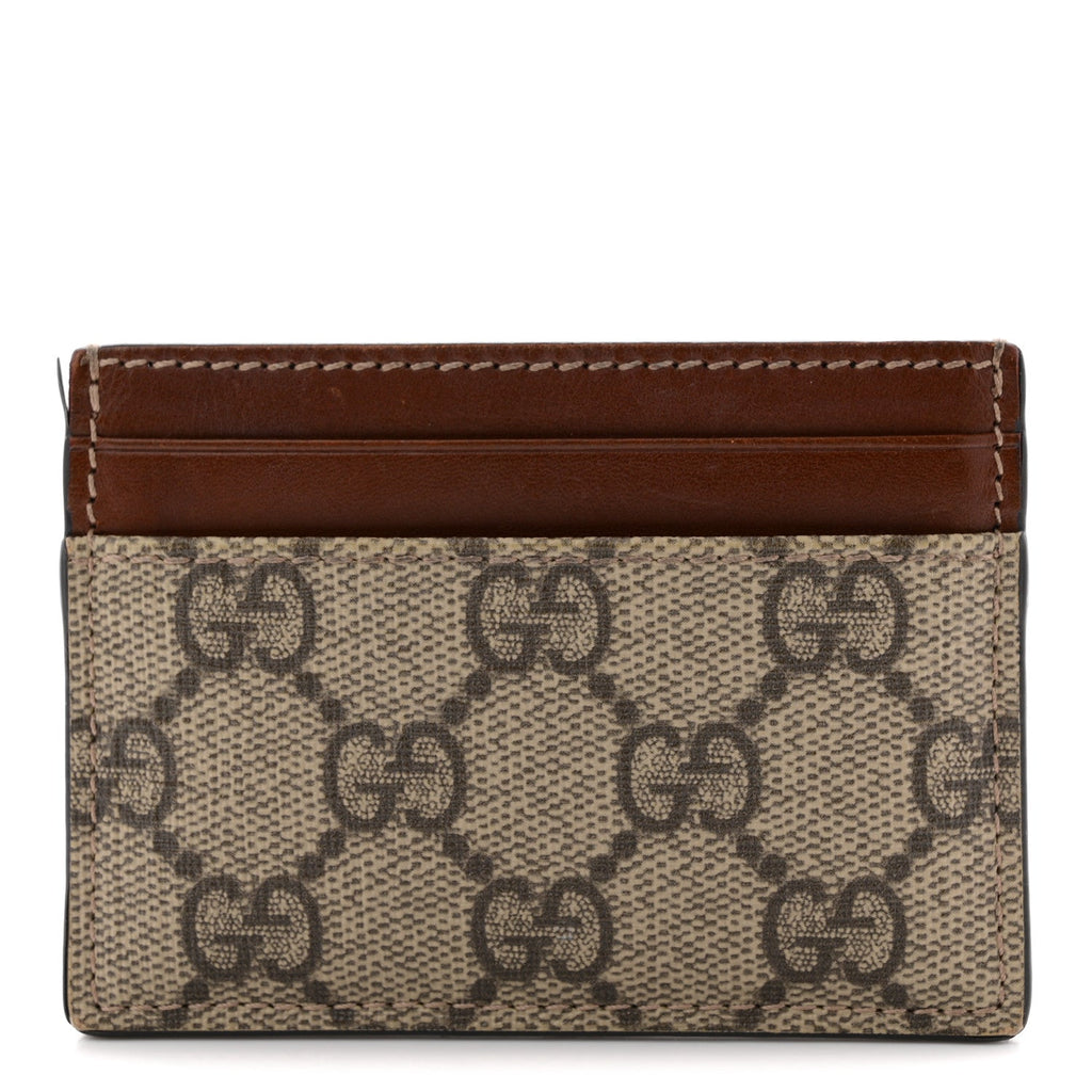 Gucci GG Supreme Monogram Calfskin Card Holder Beige Ebony Cuir