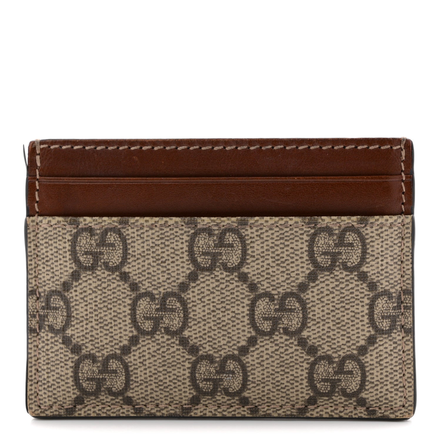 Gucci GG Supreme Monogram Calfskin Card Holder Beige Ebony Cuir
