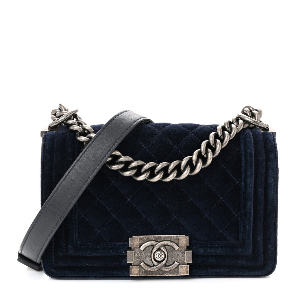 Chanel Velvet Quilted Small Boy Flap Blue