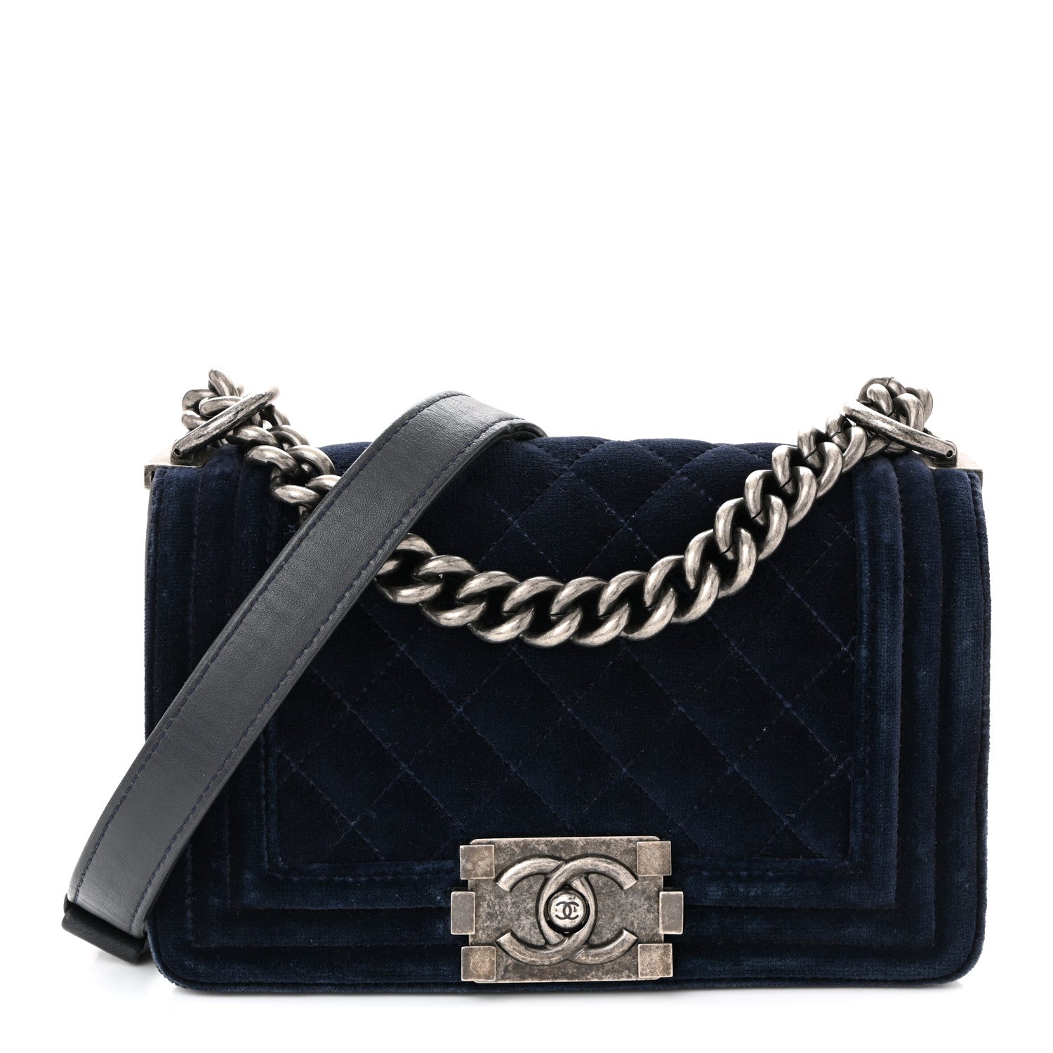 Chanel Velvet Quilted Small Boy Flap Blue