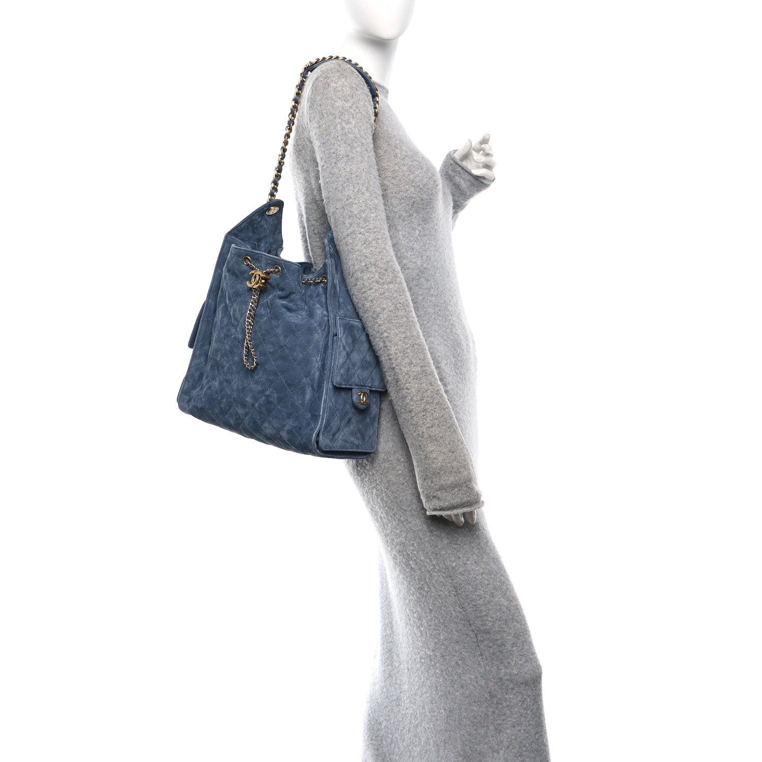 Chanel Suede Quilted Medium Chanel 25 Handbag Blue