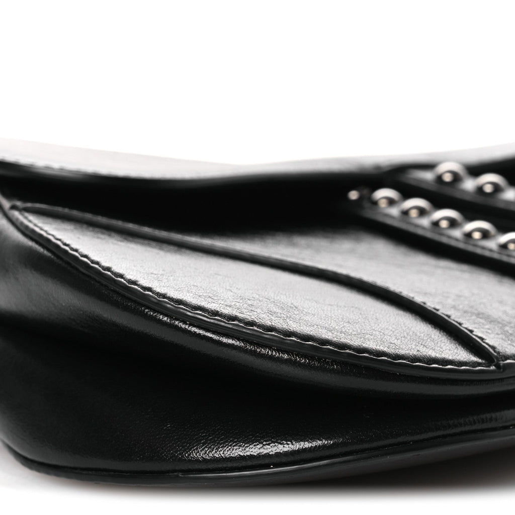 Christian Dior Shiny Crinkled Calfskin Studded Saddle Bag Black