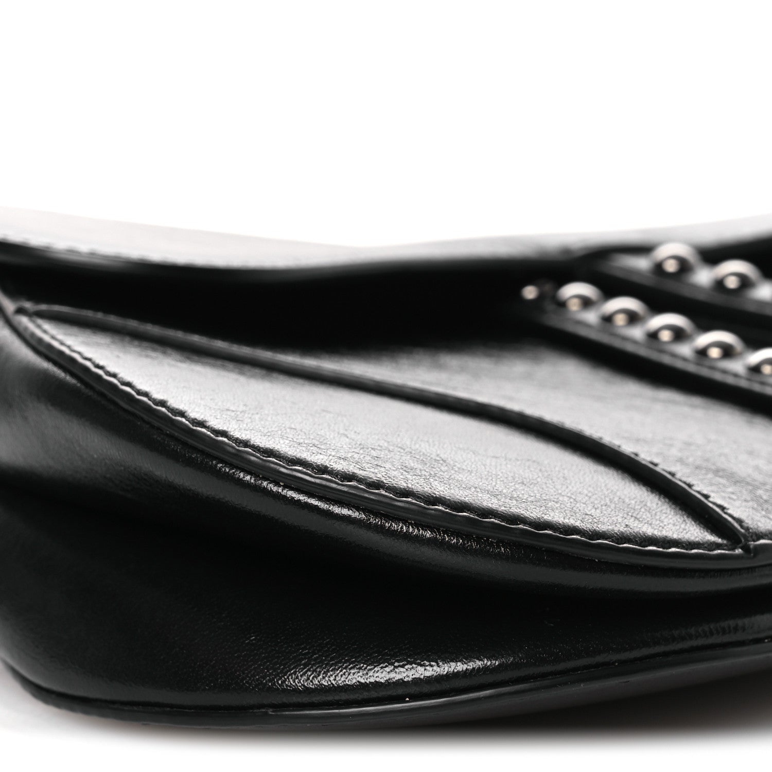Christian Dior Shiny Crinkled Calfskin Studded Saddle Bag Black