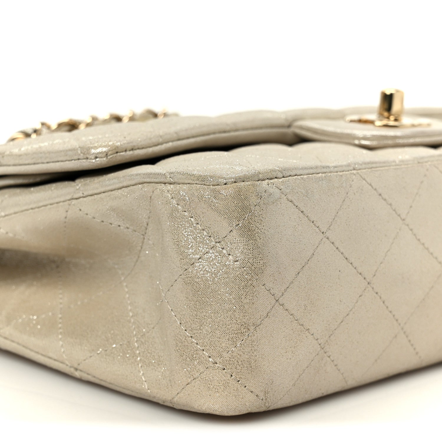 Chanel Metallic Canvas Quilted Medium Double Flap Light Gold