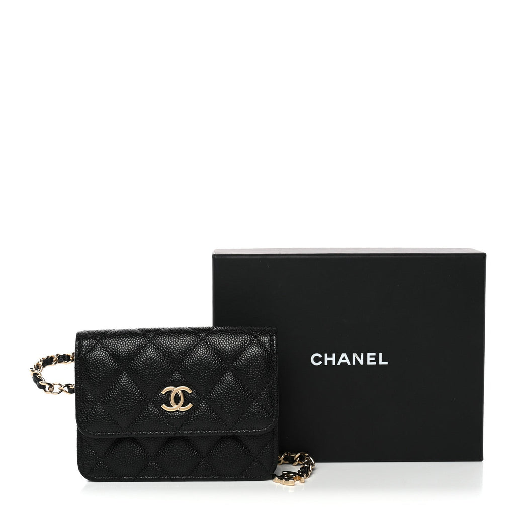 Caviar Quilted Bow Belt Bag Black