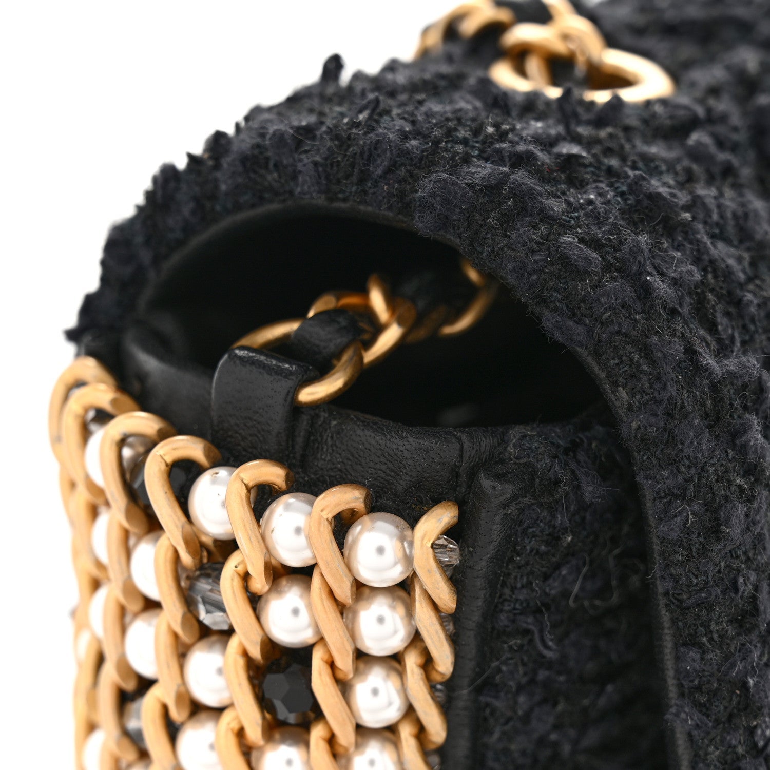 Chanel Tweed Quilted Mini Side Pearl Flap Bag Black