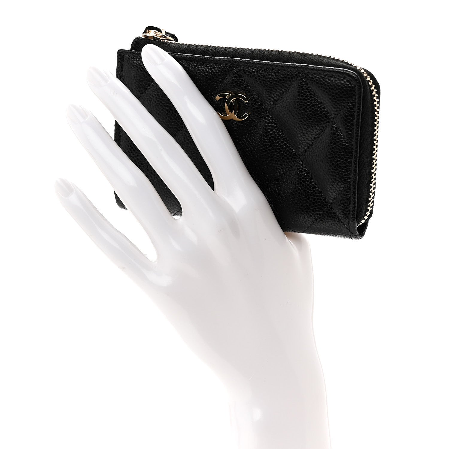 Caviar Quilted Zipped Key Holder Case Black