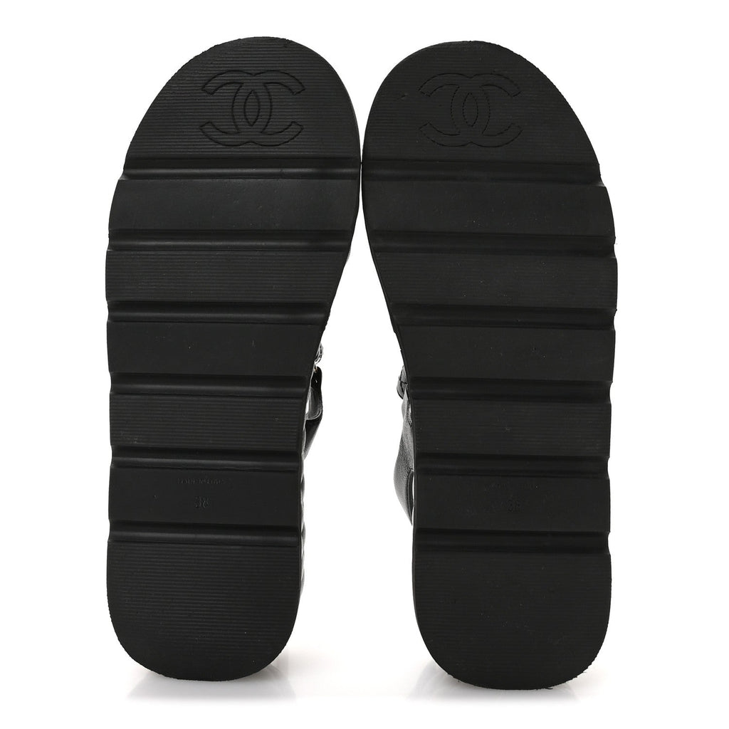 Lambskin Quilted Platform Sandals 38 Black