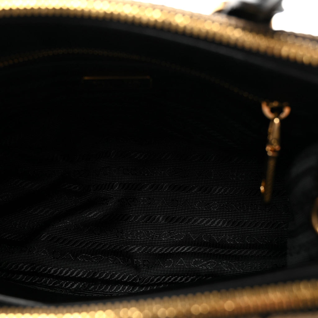Prada Jacquard Saffiano Triangolo Symbole Embroidered Mini Galleria Double Zip Tote Black Corda