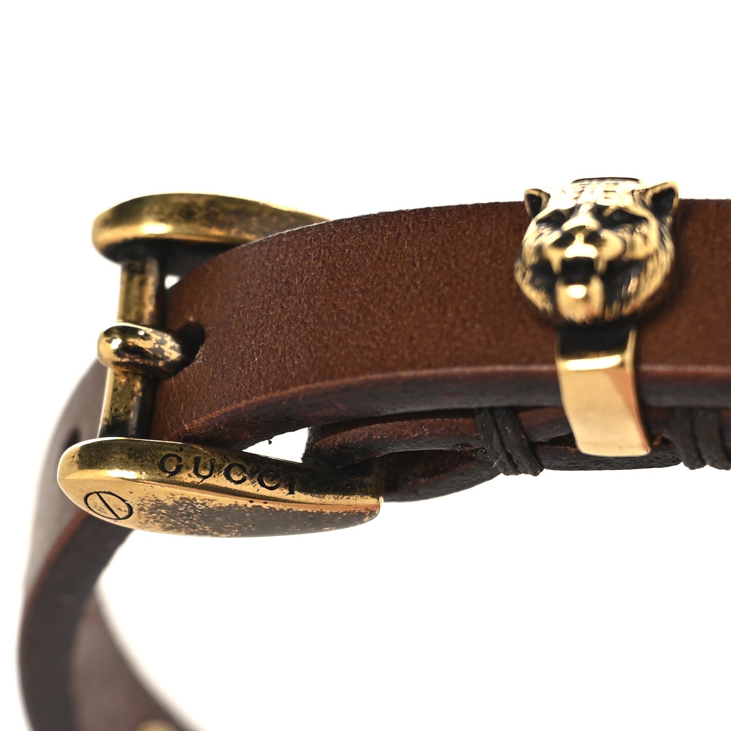 Gucci Calfskin Feline Head Spike Bracelet Cuoio