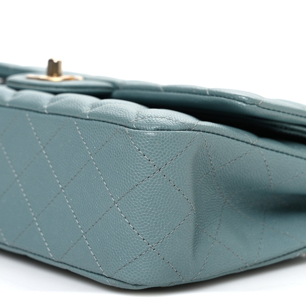 Chanel Iridescent Caviar Quilted Medium Double Flap Light Blue