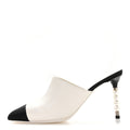 Lambskin Grosgrain Cap Toe Pearl Mule 38 Beige Black